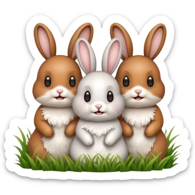 3 Bunny's standing in grass field happy looking foward sticker