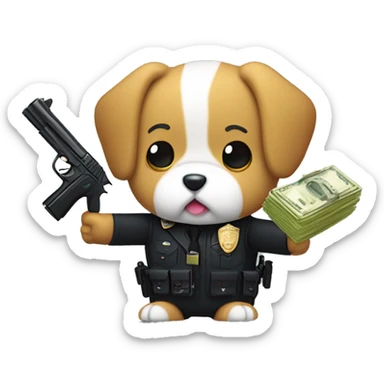 Dog getting money from bank and police shot the dog with toy gun cute versin sanrio sticker