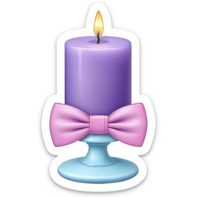 Purple candle on a white marble-candle-holder-stand, flowers, bow tie, light-blue, pink, white, pastel purple sticker