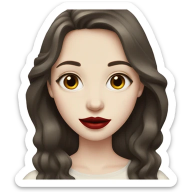 Pale skin girl with long dark brown hair and red lipstick sticker