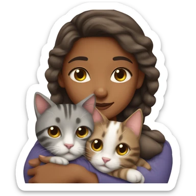 brownskin girl cuddling gray tabby cat sticker
