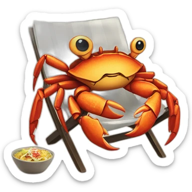 huge crab with huge taco, lying in two chairs at the beach sticker