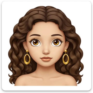 light skinned girl, little thicker body type, wavy dark brown hair, brown eyes, long eyelashes, earrings sticker