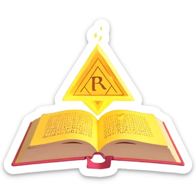 a whimsical yellow book with magical runes and a glowing aura, for learning sticker