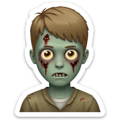 Crie um emoji de um menino com o cabelo castanho claro com uma franja e o corte low fade zumbi sticker