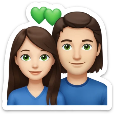 “A Polaroid-style photo of a couple with a heart of a white woman with long brunette hair and blue eyes, and a white man with short brunette hair and green eyes.” sticker