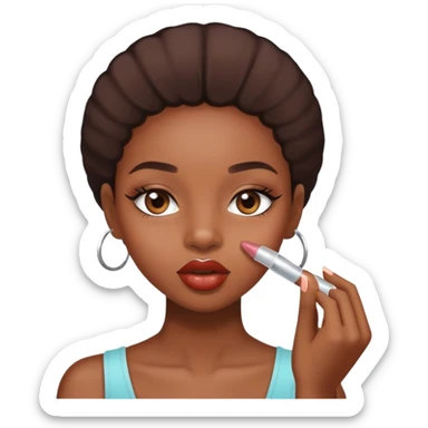 Black girl putting on clear lipgloss sticker