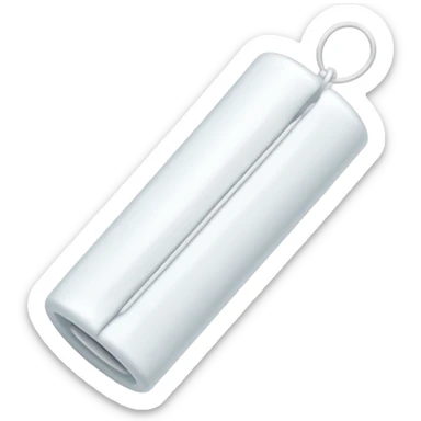 a white tampon with ridges and a string attached to the bottom sticker