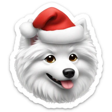fluffy spitz black and white wearing santas hat sticker