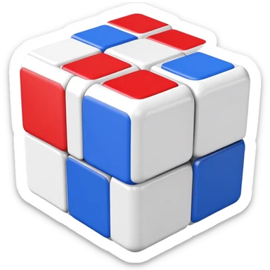 A 3x3 Rubik's Cube slightly turned, with only red, blue, and white colored squares, minimalist iOS emoji style sticker