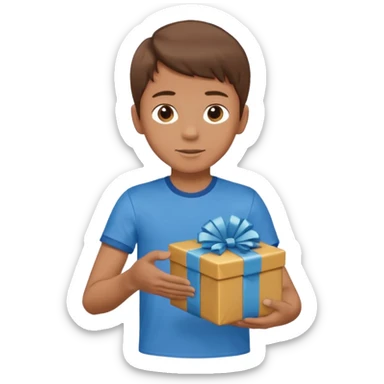 A boy extending hands to receive a oresent. full body. sticker