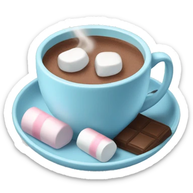 Pastel blue cup with hot chocolate and marshmallows  sticker
