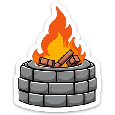 forge with fire and bricks, bold outline sticker