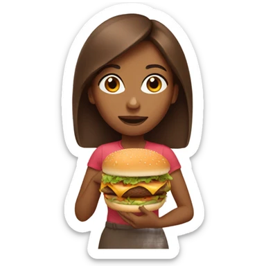 Brown girl with brown hair eating burger sticker