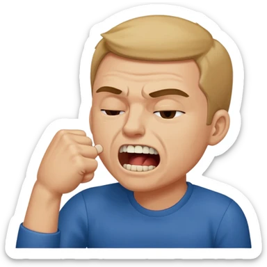Guy biting his fist with teeth and squeezing his eyes shut  sticker