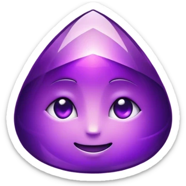 Cinematic Realistic Amethyst Emoji, Rich and soothing, with smooth, polished purple facets catching the light and casting soft, calming reflections. The deep violet hue seems to glow with an ethereal light, radiating peaceful energy and elegance. Soft glowing outline, capturing the essence of tranquility and mystery in a stunning amethyst. sticker