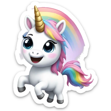 Cute fluffy unicorn dancing on Rainbow  sticker