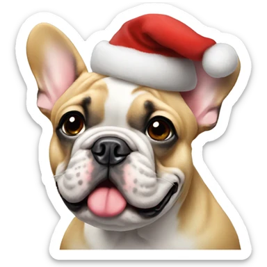 A French bulldog with a Christmas hat sticker