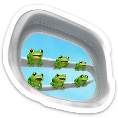 5 frogs fly on an airplane and look out the windows sticker