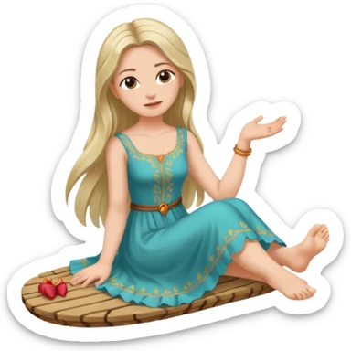 a woman sitting barefoot with one talking detailed pretty face on each foot's sole sticker