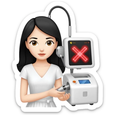 Hada con máquina de depilación láser con vestido blanco y pelo negro  sticker