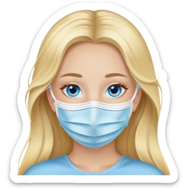 blonde girl with long hair and blue eyes having face mask and chill sticker