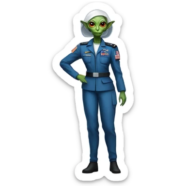 Reptilian Alien woman general blue uniform usa space force, full body,  sticker