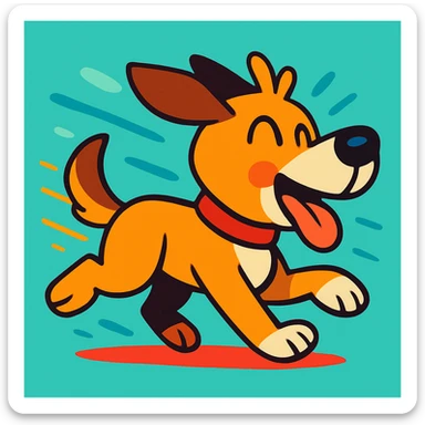 a very cute dog running, vibrant toon style, exaggerated motion, bright colors, fun atmosphere sticker