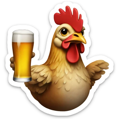 Chicken drinking beer sticker