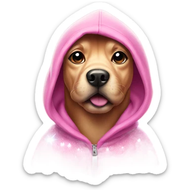 Pink Dog wearing hoodie with sparkles  sticker