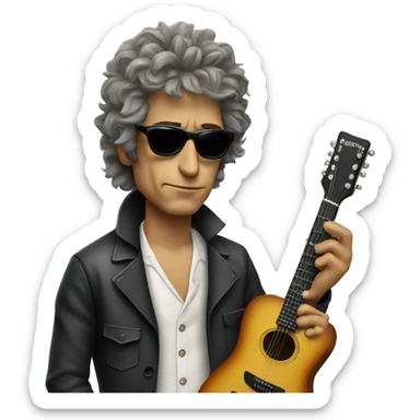 bob dylan with sunglases and guitar sticker
