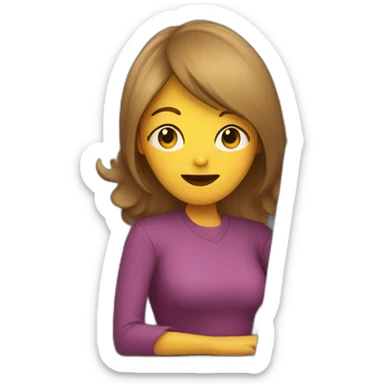 woman hiding behind a large laptop sticker