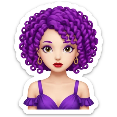 Fashion Model with Purple Curls, red dress sticker