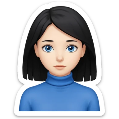 Girl with black hair thats about shoulder lenght with blue eyes covering their neck sticker