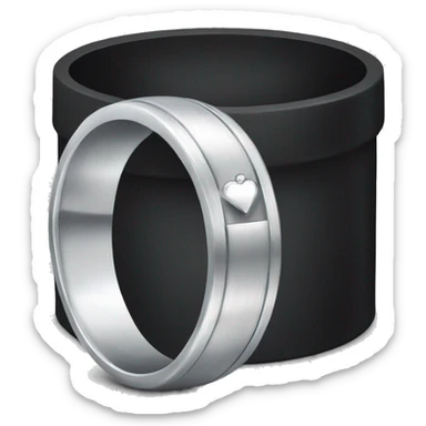 silver wedding band in a black ring box sticker