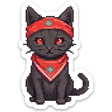 a little black socks cat with two uzis and a red bandana, he's just blasting!
 sticker