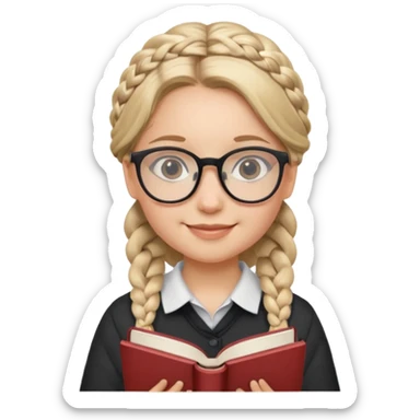 A student, girl, braid hair, wearing glasses, hold book in front of their chest sticker