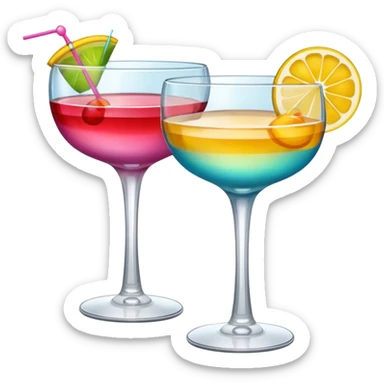 two realistic glasses of cocktail in emoji style,  coupe glass shape sticker