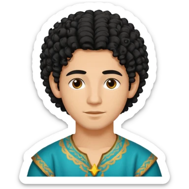 Young man with black curly hair cascade Haircut and light dark skin, moroccan / amazingh race sticker