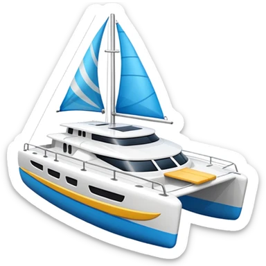 A catamaran with a white background. No wording or lettering on the boat  sticker