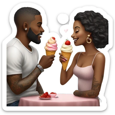 Romantic date for beautiful tattooed couple eating ice cream  sticker