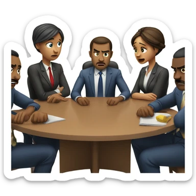unhappy business people sitting around at a round table sticker