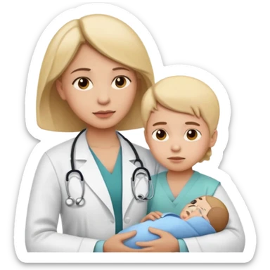 American doctor explaining to mother with sick child. for Family Medicine emoji sticker