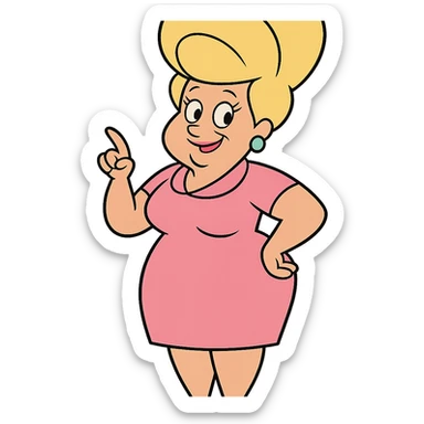 Bunny Bravo from Johnny Bravo, older woman with beehive hair, pink dress, cartoon style sticker