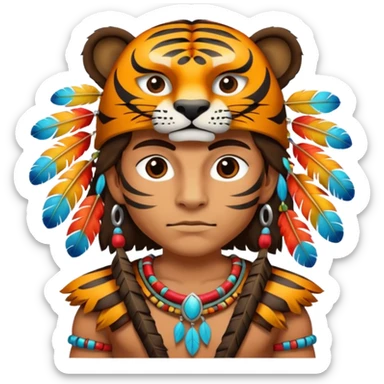 Aztec warrior in tiger pelt and colorful feathers sticker
