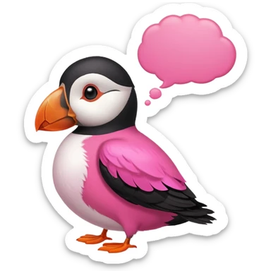 pink puffin pink feathers thought bubble sticker