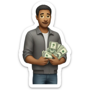 A MAN WITH A LOT OF MONEY IN HIS HAND sticker