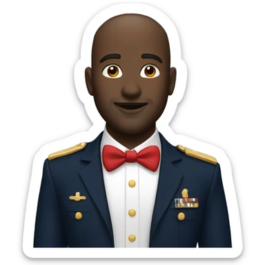 A white  man with red lipstick wearing a navy outfit  sticker