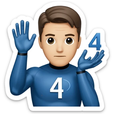 reed richards from fantastic four with the number 4 on chezt sticker