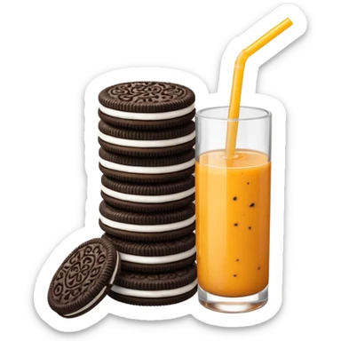 playful scene with Oreo cookies and a bottle of orange juice with a straw sticker